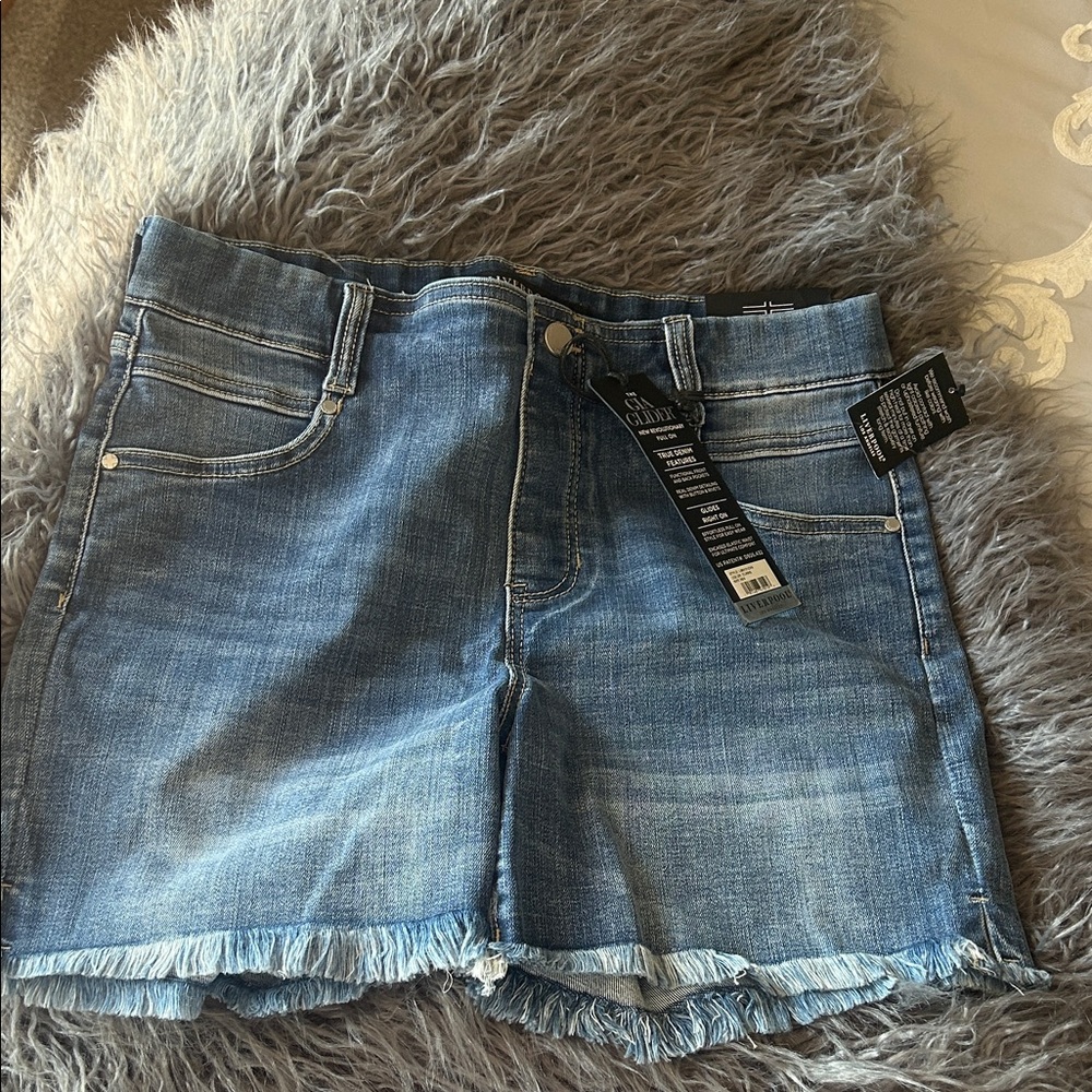 Liverpool Light Blue Frayed Hem Denim Shorts